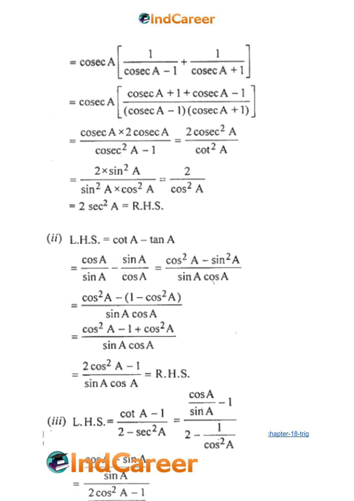 ML Aggarwal Solutions for Class 10 Maths Chapter 18- Trigonometric Identities - Page 22