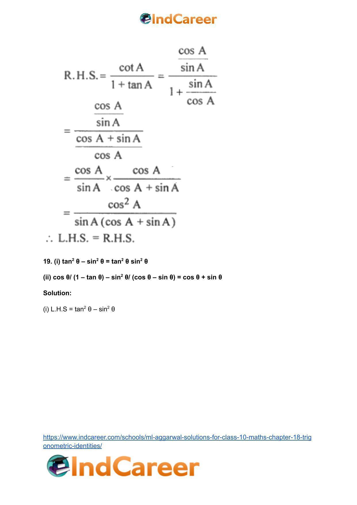 ML Aggarwal Solutions for Class 10 Maths Chapter 18- Trigonometric Identities - Page 23