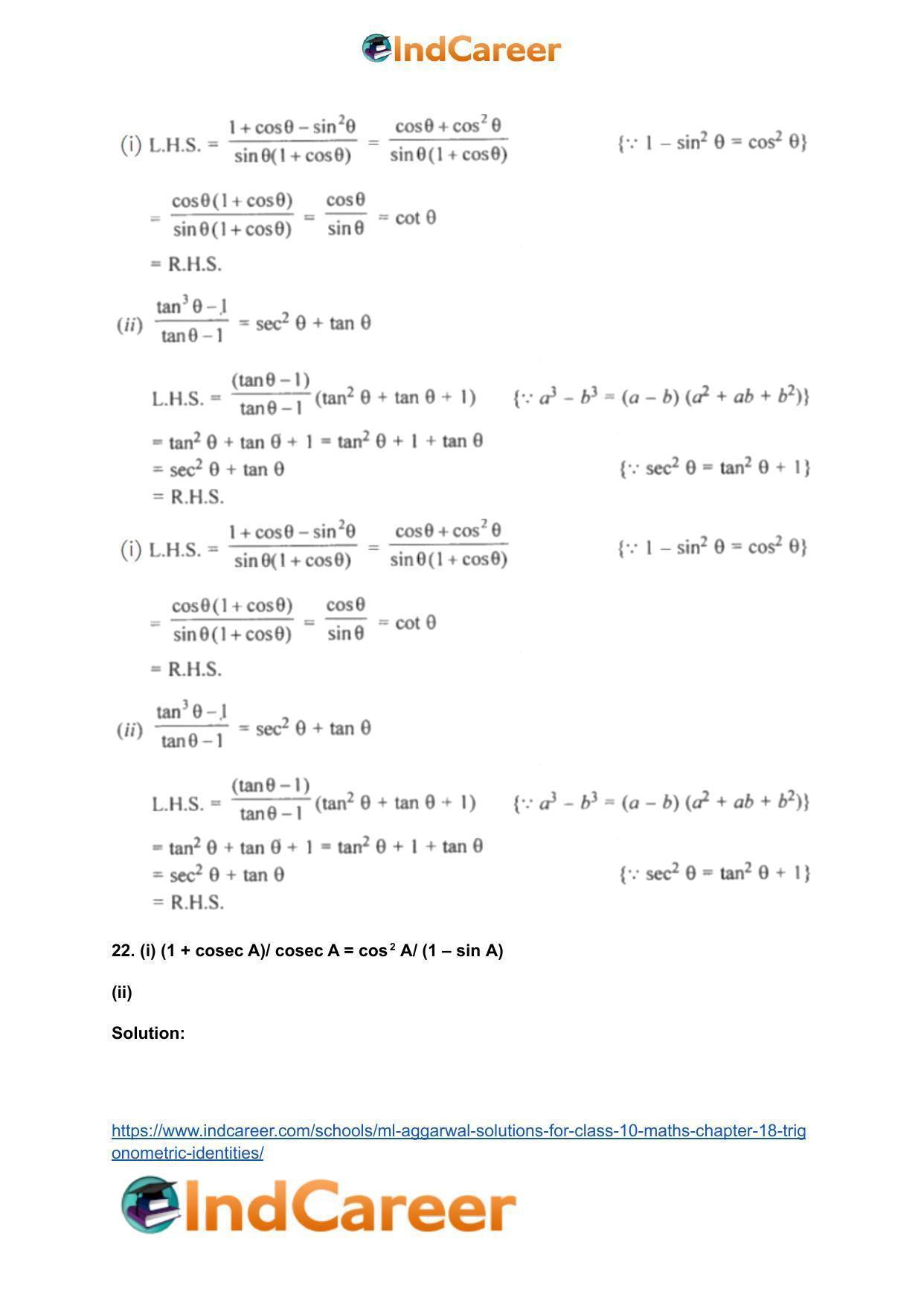 ML Aggarwal Solutions for Class 10 Maths Chapter 18- Trigonometric Identities - Page 27