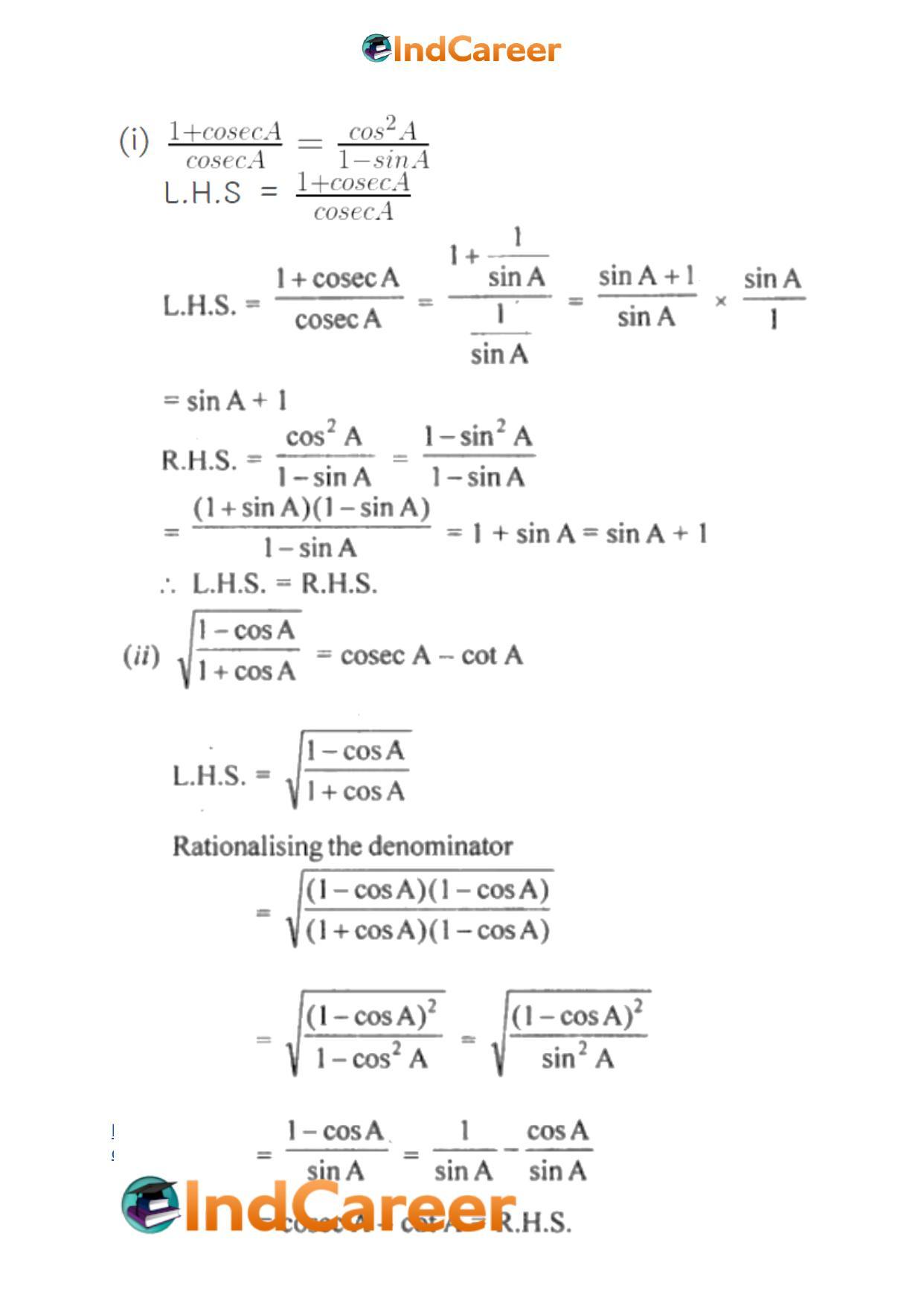 ML Aggarwal Solutions for Class 10 Maths Chapter 18- Trigonometric Identities - Page 29