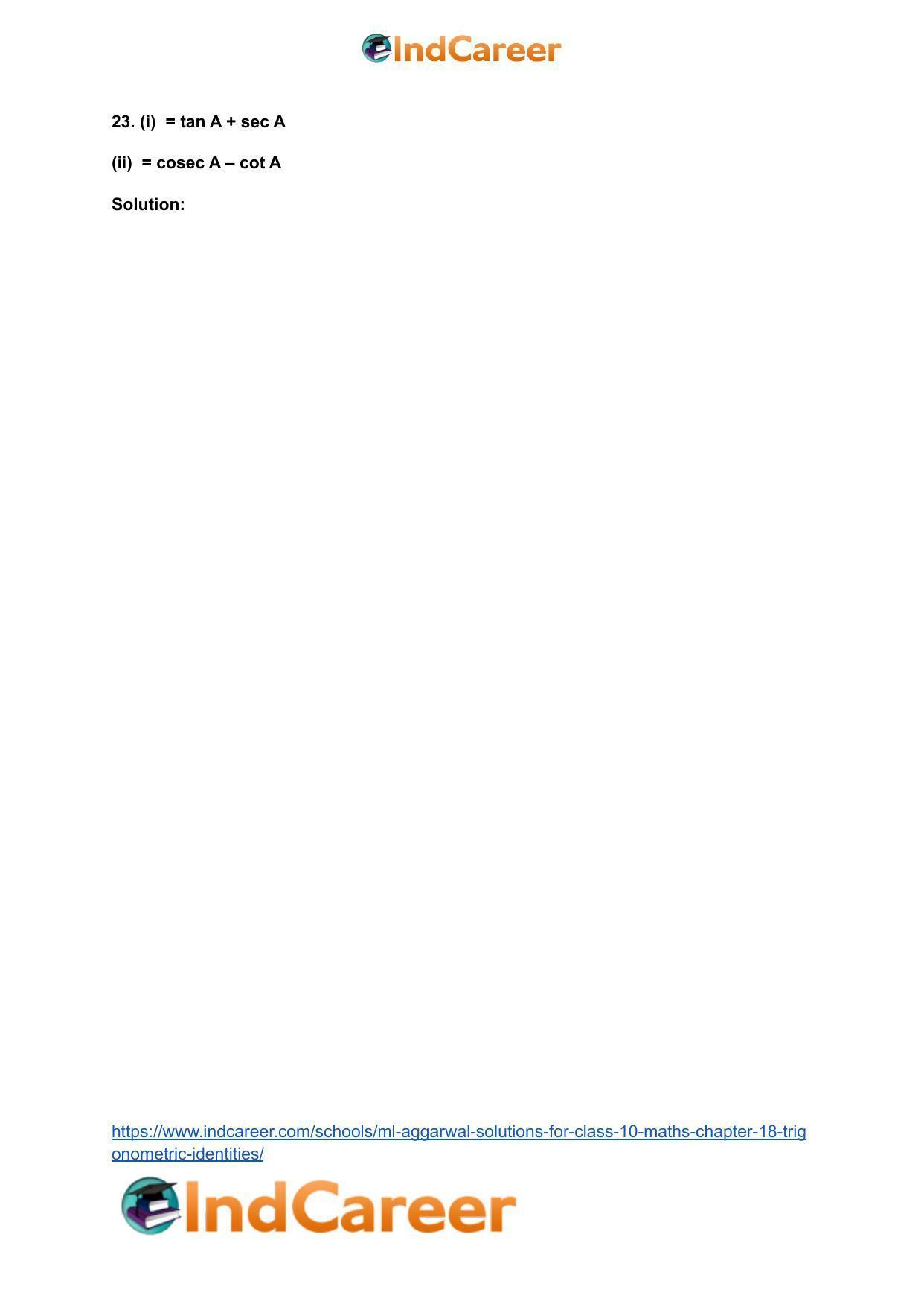 ML Aggarwal Solutions for Class 10 Maths Chapter 18- Trigonometric Identities - Page 30
