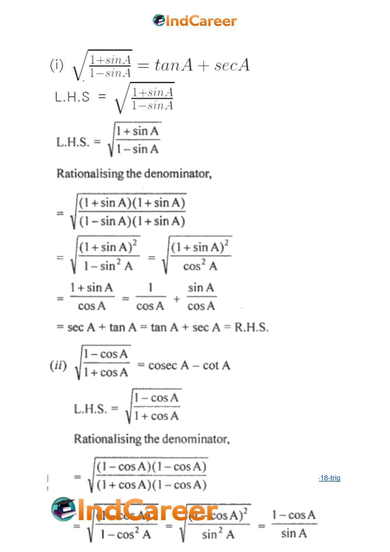 ML Aggarwal Solutions for Class 10 Maths Chapter 18- Trigonometric Identities - Page 31