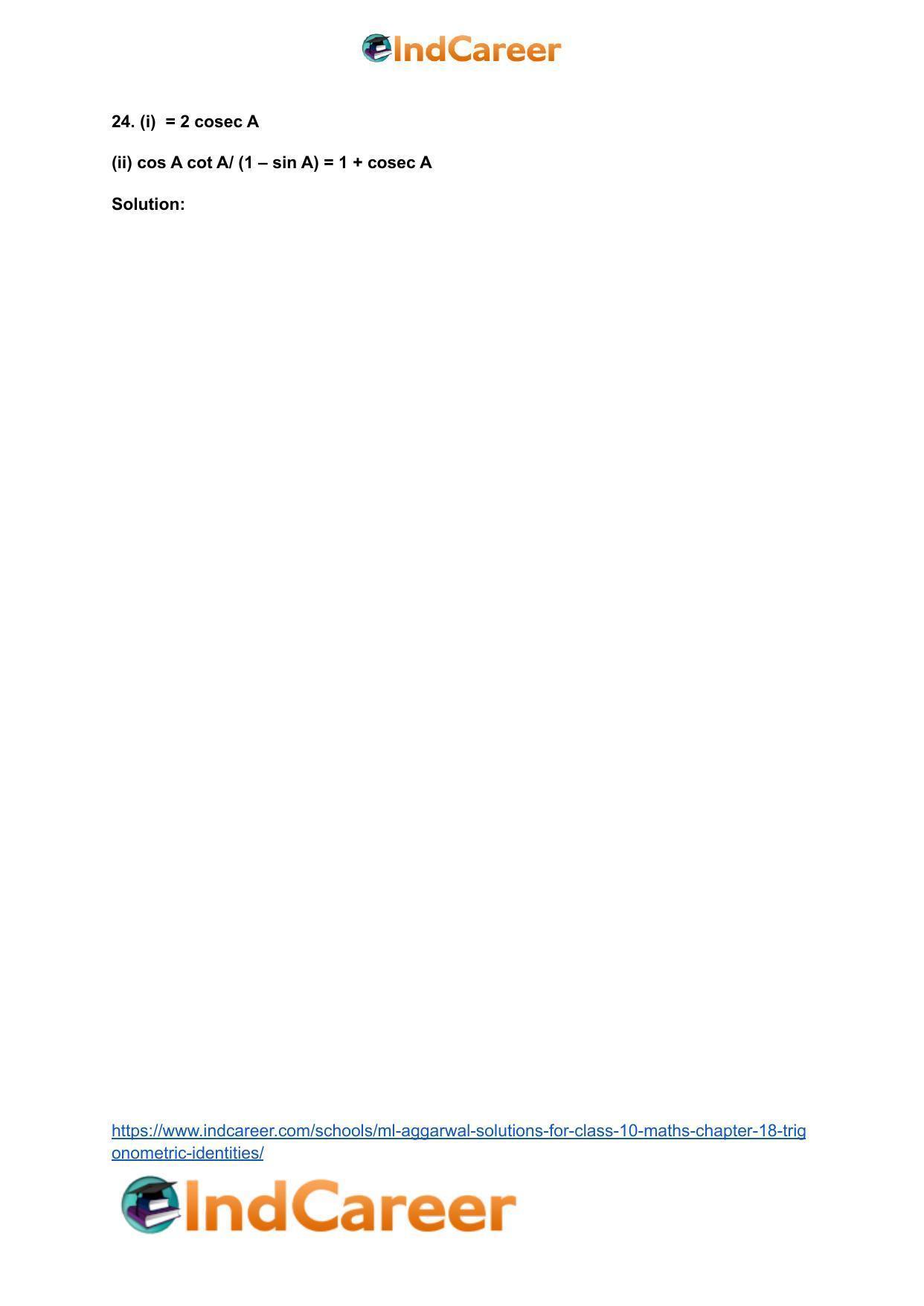 ML Aggarwal Solutions for Class 10 Maths Chapter 18- Trigonometric Identities - Page 33