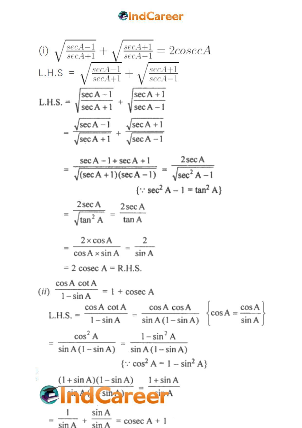 ML Aggarwal Solutions for Class 10 Maths Chapter 18- Trigonometric Identities - Page 34