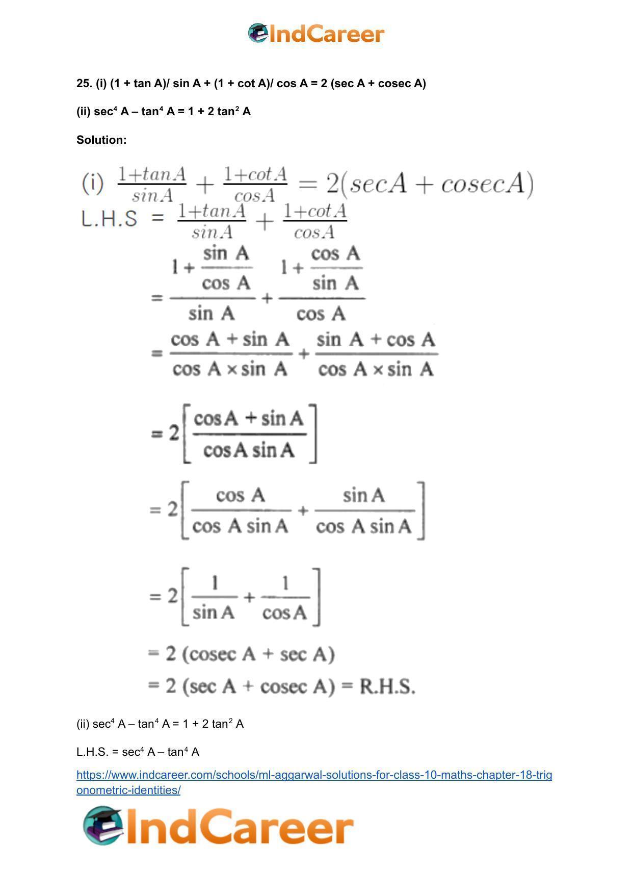 ML Aggarwal Solutions for Class 10 Maths Chapter 18- Trigonometric Identities - Page 36