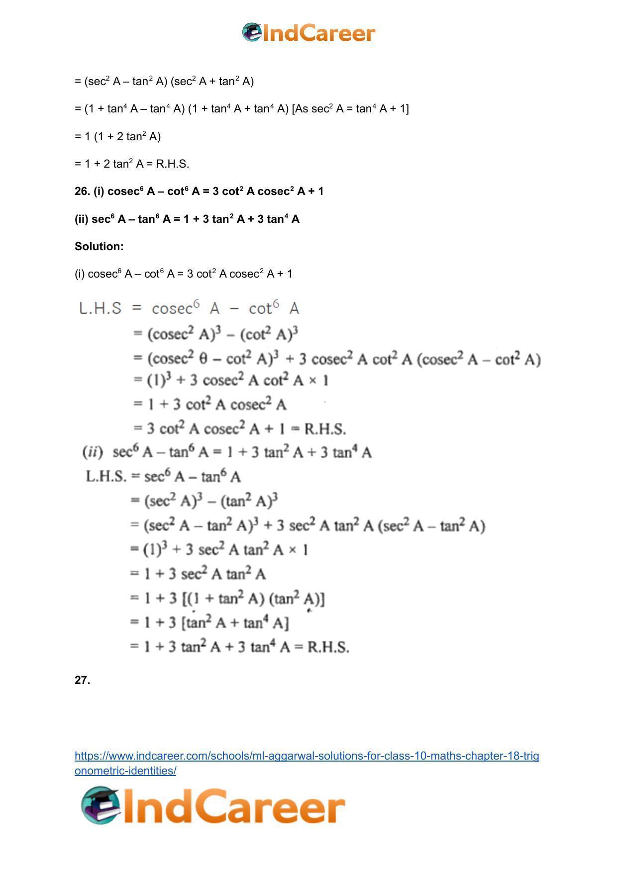 ML Aggarwal Solutions for Class 10 Maths Chapter 18- Trigonometric Identities - Page 37
