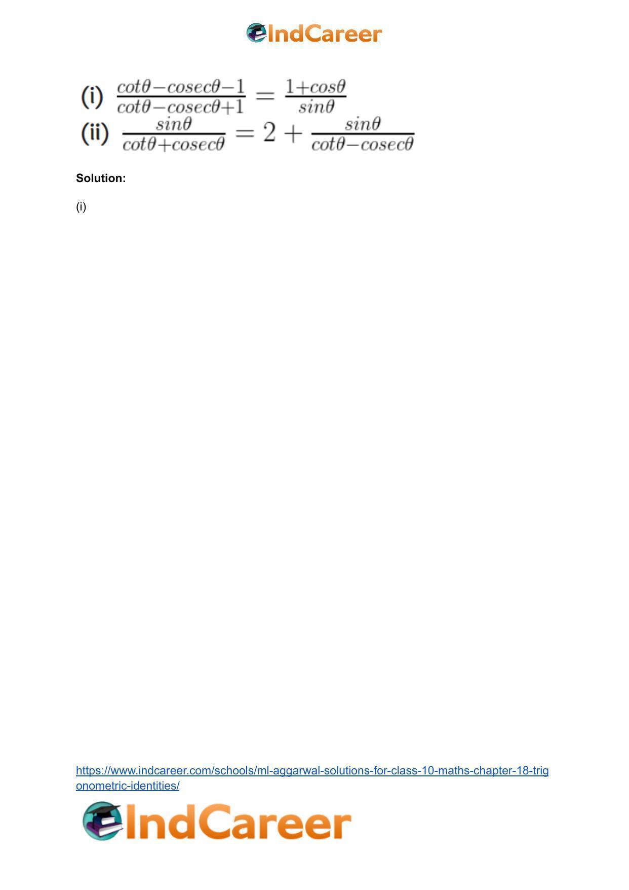ML Aggarwal Solutions for Class 10 Maths Chapter 18- Trigonometric Identities - Page 38