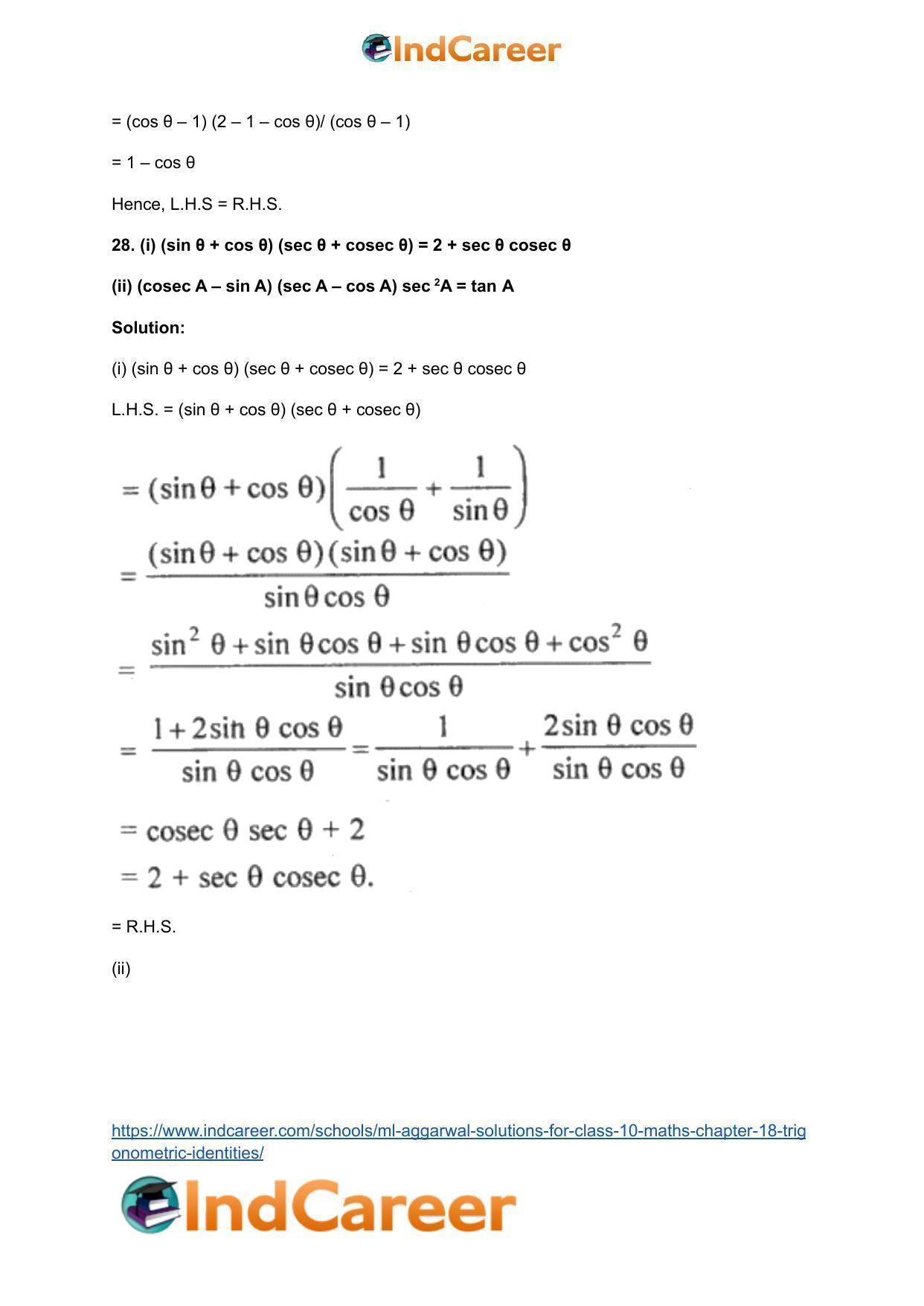 ML Aggarwal Solutions for Class 10 Maths Chapter 18- Trigonometric Identities - Page 41