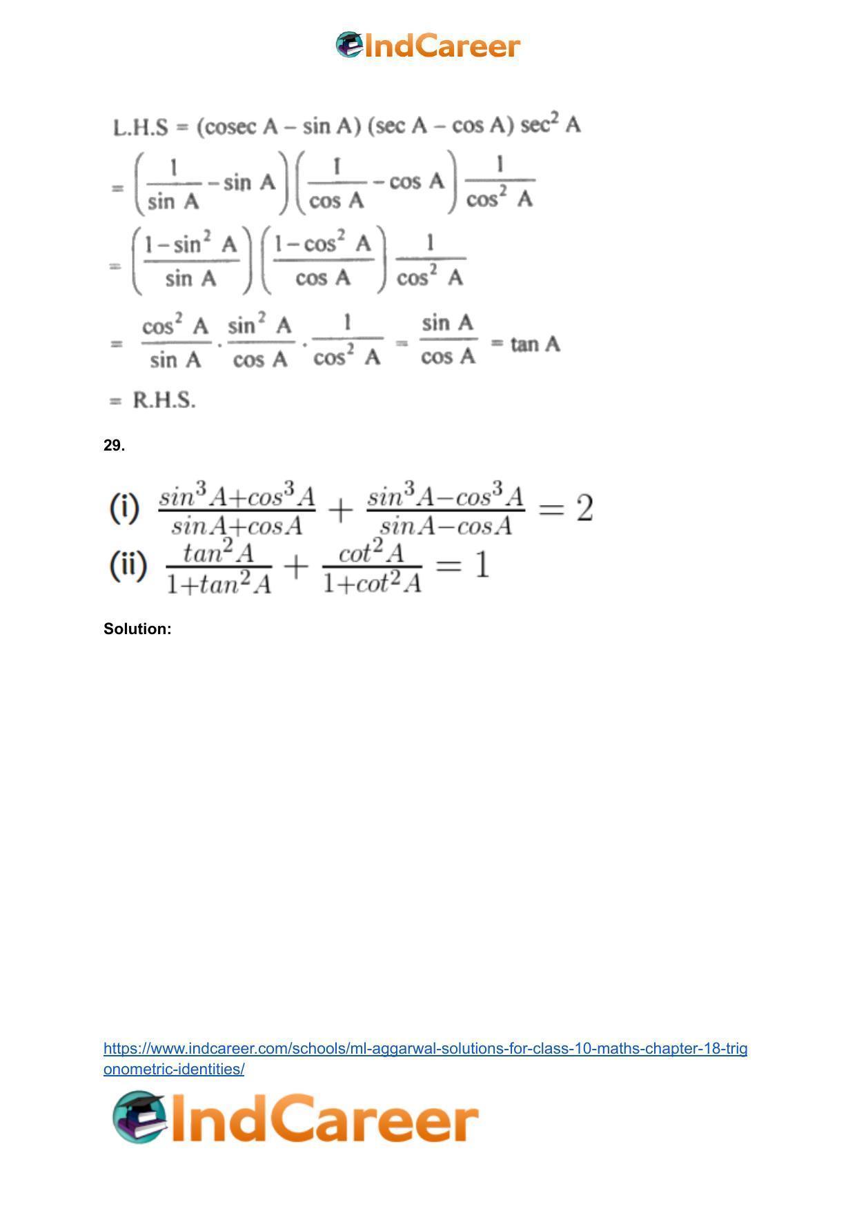 ML Aggarwal Solutions for Class 10 Maths Chapter 18- Trigonometric Identities - Page 42