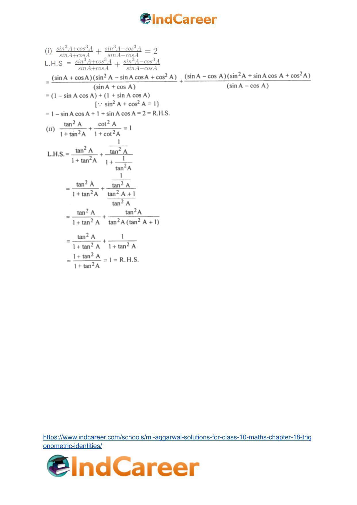 ML Aggarwal Solutions for Class 10 Maths Chapter 18- Trigonometric Identities - Page 43
