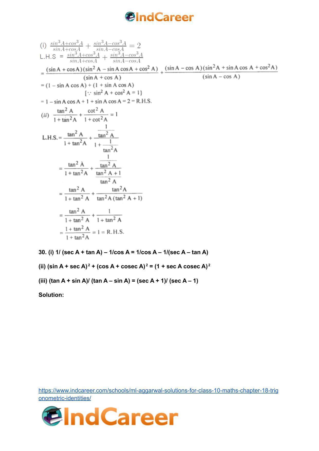 ML Aggarwal Solutions for Class 10 Maths Chapter 18- Trigonometric Identities - Page 44