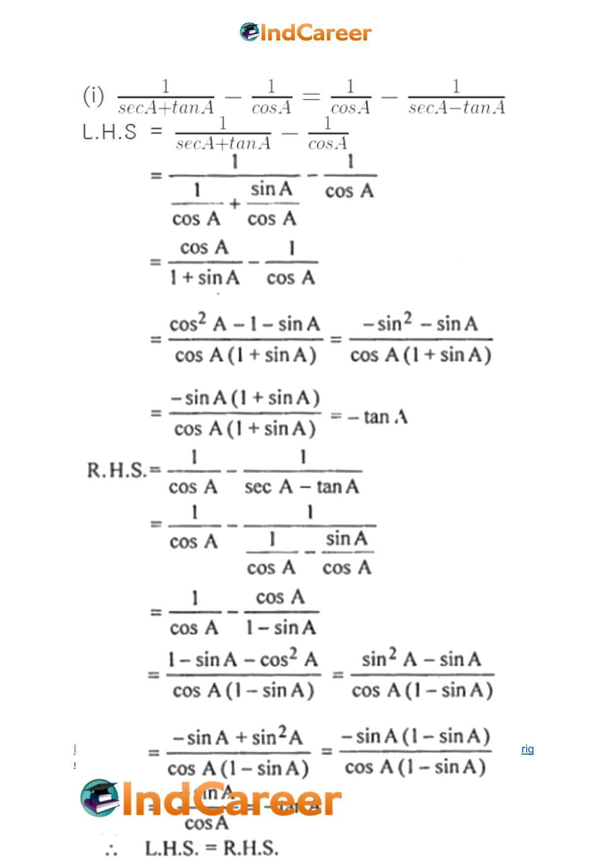 ML Aggarwal Solutions for Class 10 Maths Chapter 18- Trigonometric Identities - Page 45