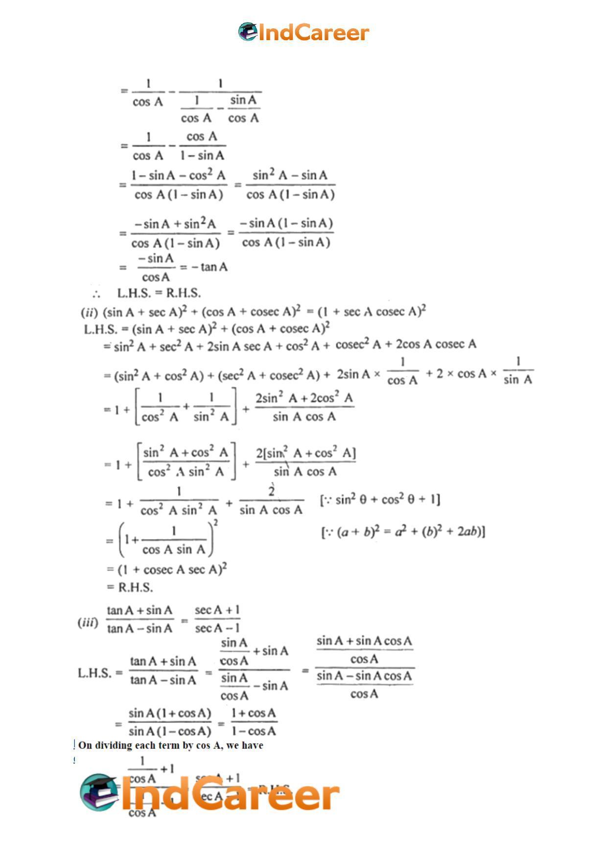 ML Aggarwal Solutions for Class 10 Maths Chapter 18- Trigonometric Identities - Page 46