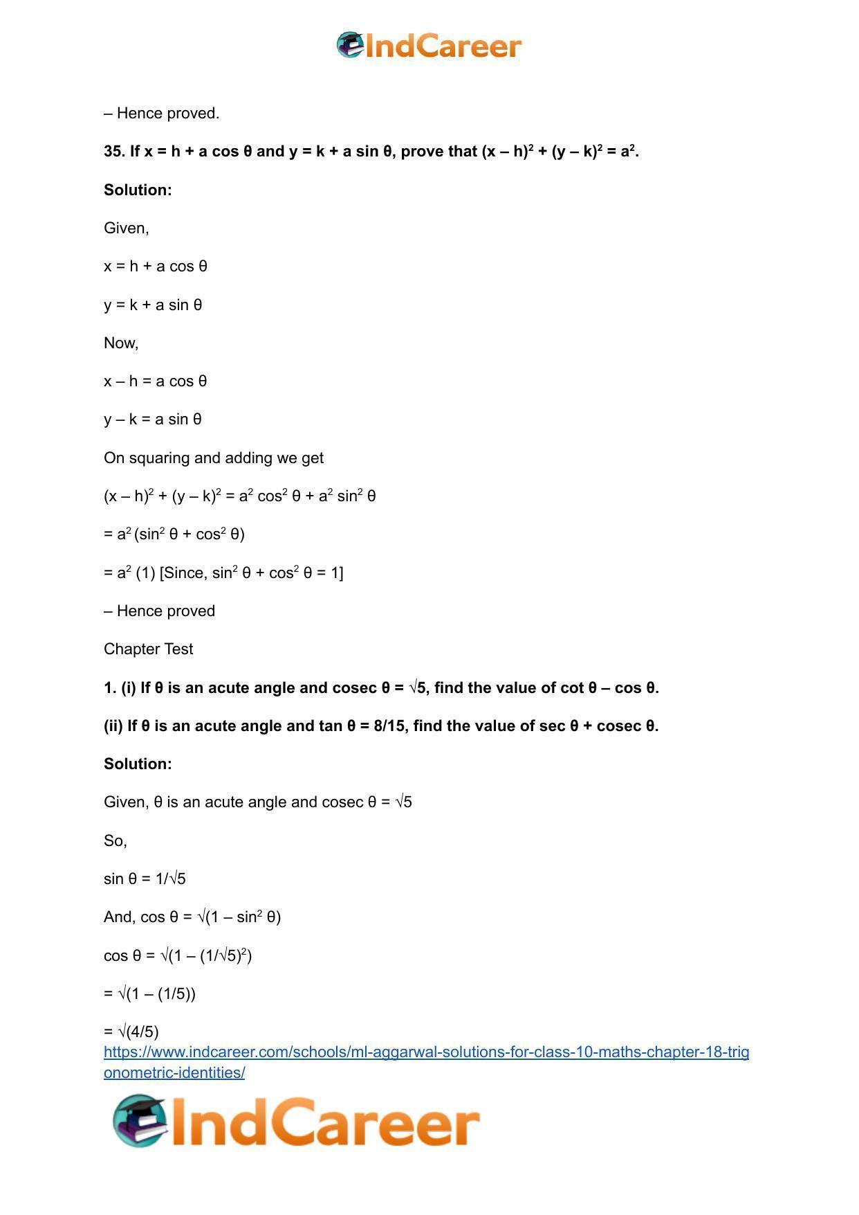 ML Aggarwal Solutions for Class 10 Maths Chapter 18- Trigonometric Identities - Page 49