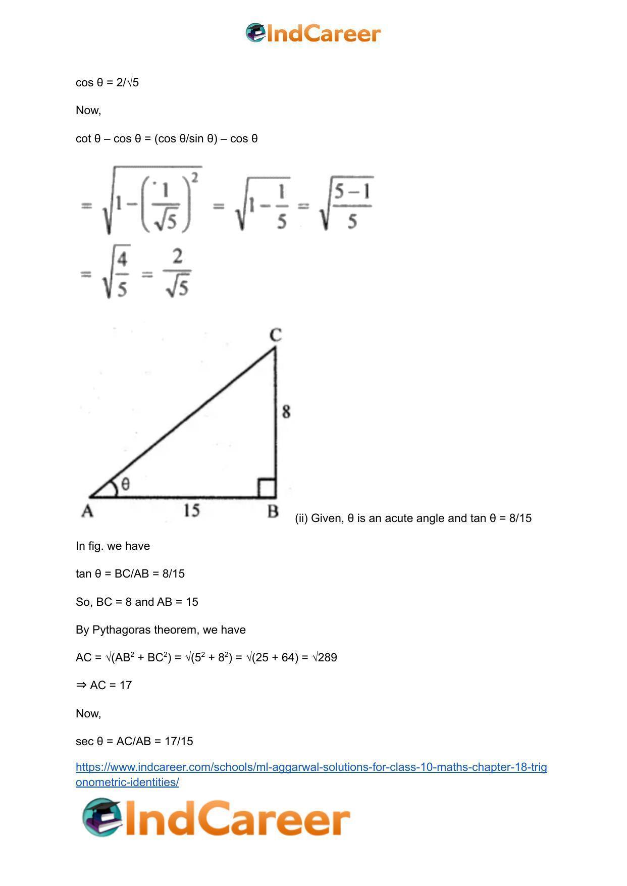 ML Aggarwal Solutions for Class 10 Maths Chapter 18- Trigonometric Identities - Page 50