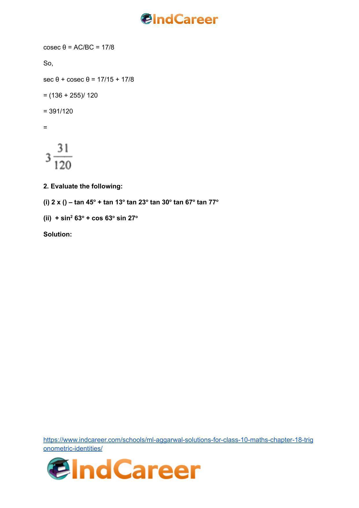 ML Aggarwal Solutions for Class 10 Maths Chapter 18- Trigonometric Identities - Page 51