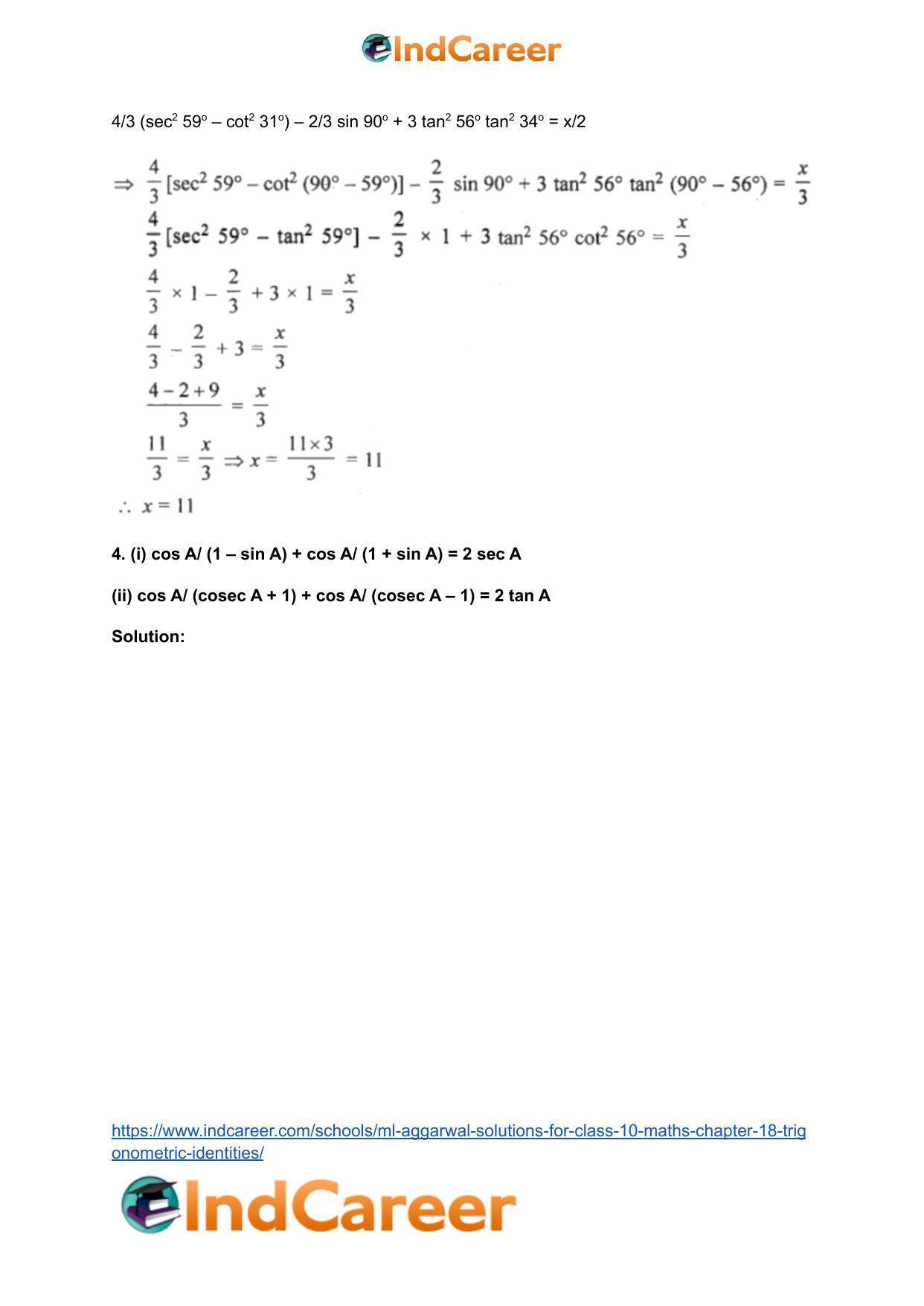 ML Aggarwal Solutions for Class 10 Maths Chapter 18- Trigonometric Identities - Page 53