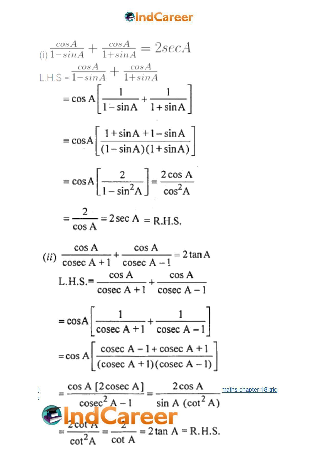 ML Aggarwal Solutions for Class 10 Maths Chapter 18- Trigonometric Identities - Page 55