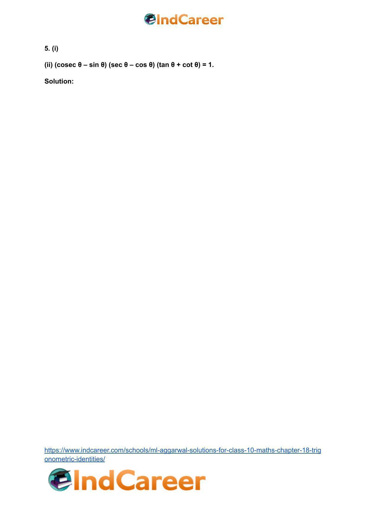 ML Aggarwal Solutions for Class 10 Maths Chapter 18- Trigonometric Identities - Page 56