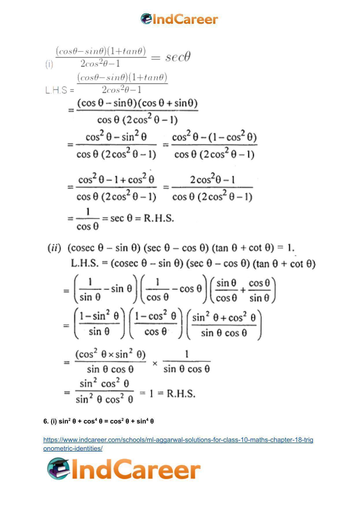 ML Aggarwal Solutions for Class 10 Maths Chapter 18- Trigonometric Identities - Page 58