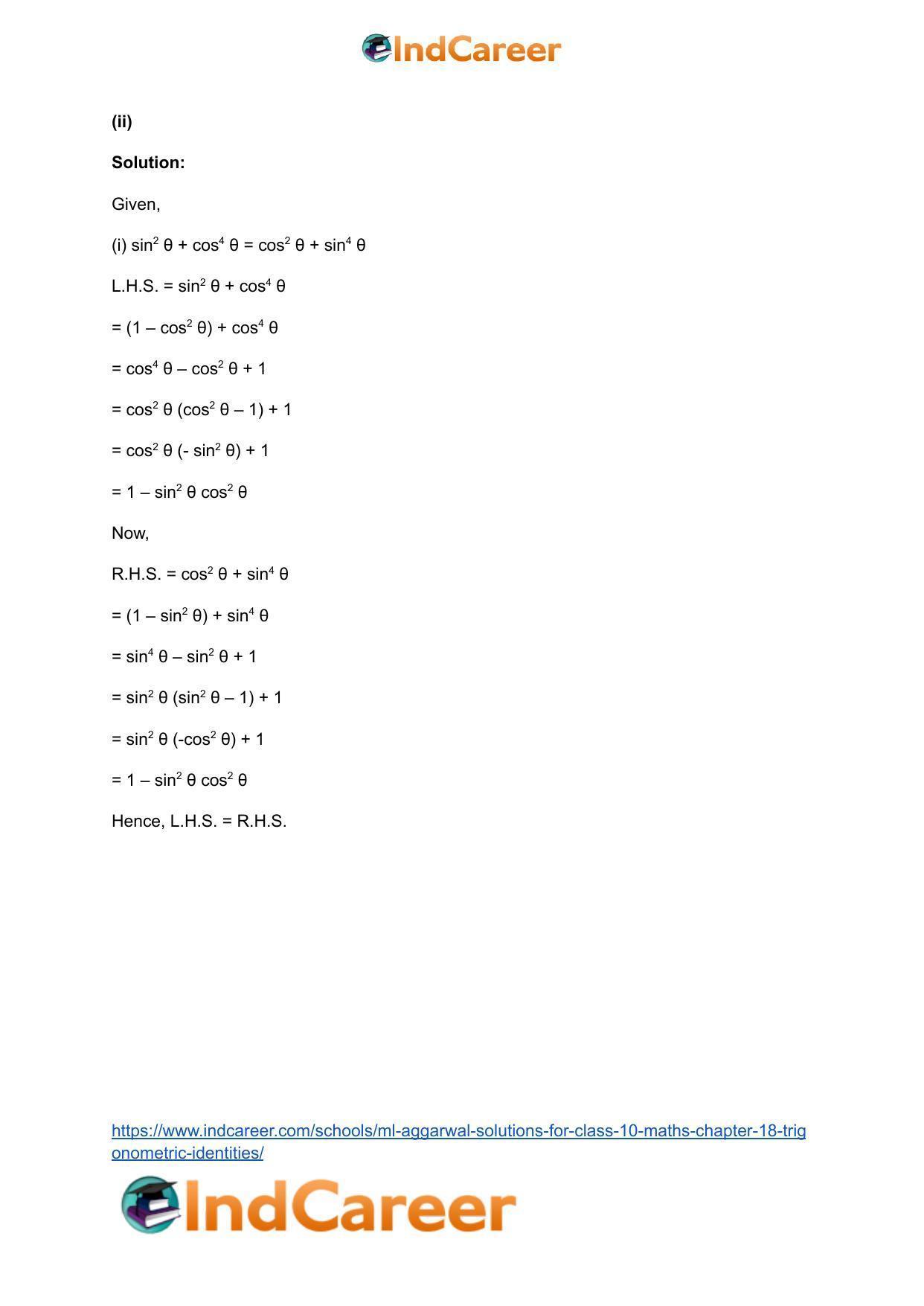 ML Aggarwal Solutions for Class 10 Maths Chapter 18- Trigonometric Identities - Page 59