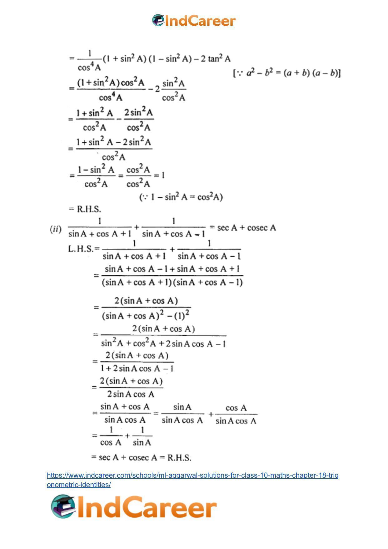 ML Aggarwal Solutions for Class 10 Maths Chapter 18- Trigonometric Identities - Page 64