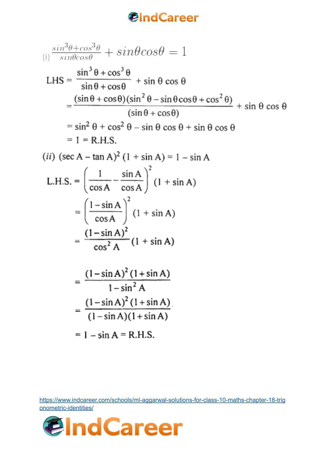 ML Aggarwal Solutions for Class 10 Maths Chapter 18- Trigonometric Identities - Page 66
