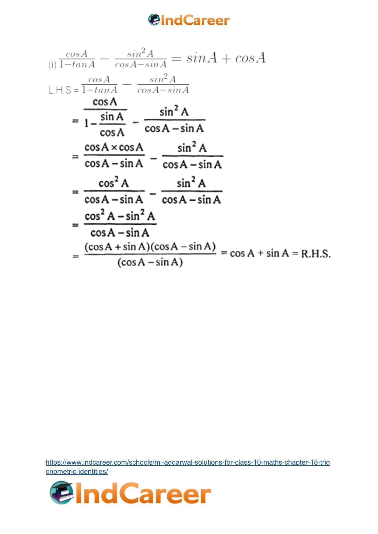 ML Aggarwal Solutions for Class 10 Maths Chapter 18- Trigonometric Identities - Page 69