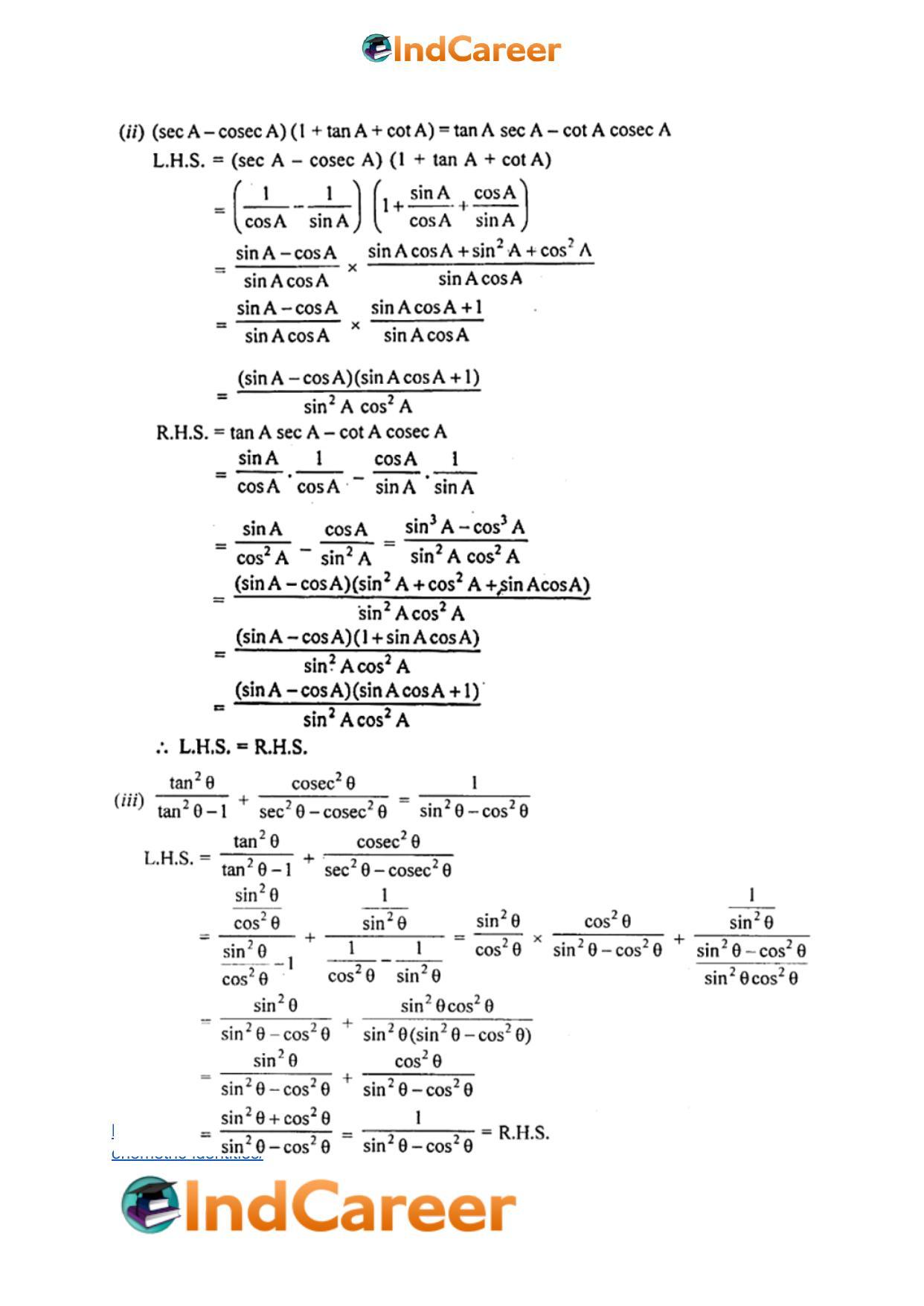 ML Aggarwal Solutions for Class 10 Maths Chapter 18- Trigonometric Identities - Page 70