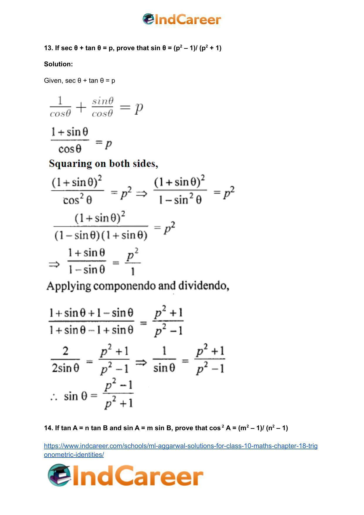 ML Aggarwal Solutions for Class 10 Maths Chapter 18- Trigonometric Identities - Page 76