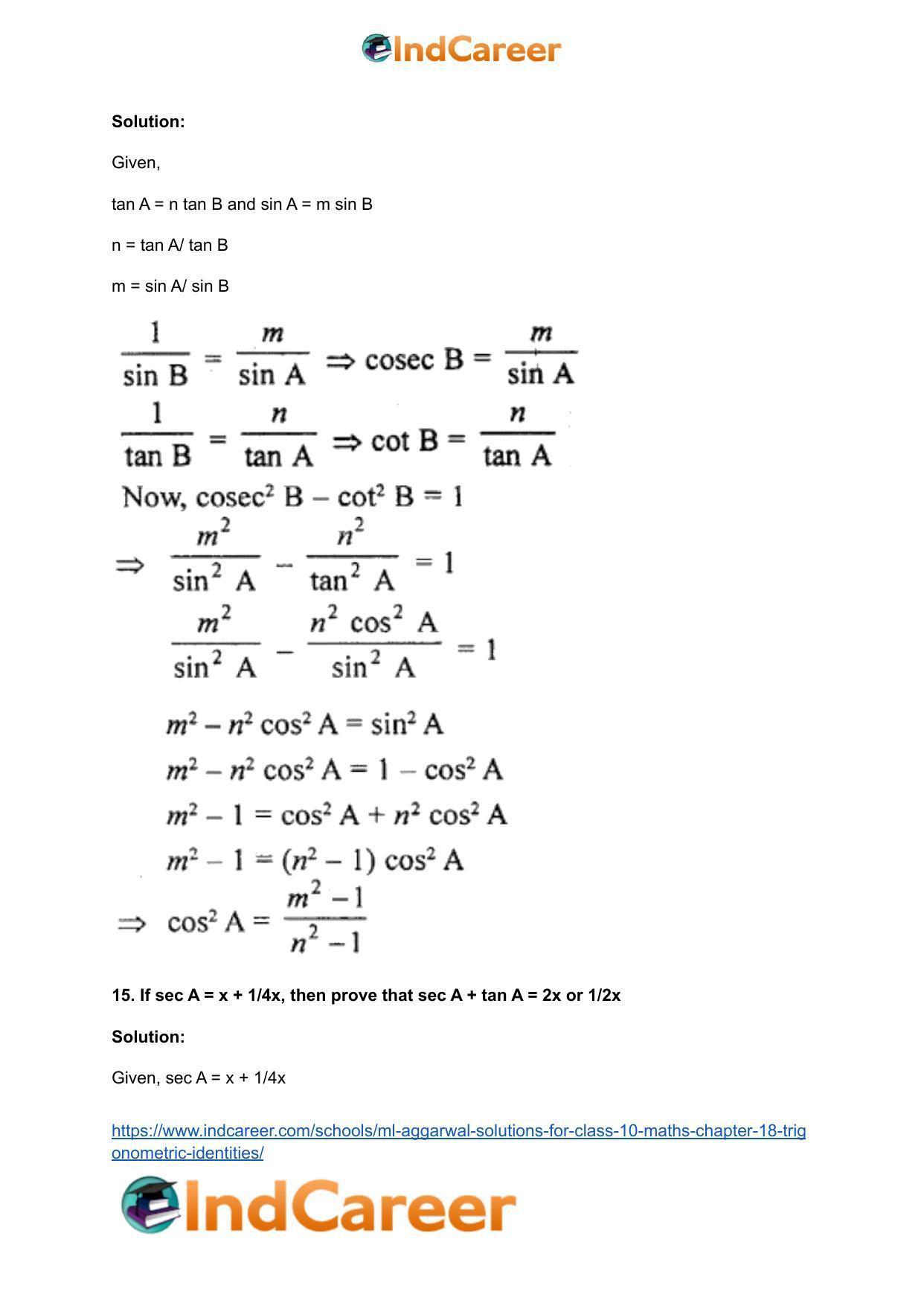 ML Aggarwal Solutions for Class 10 Maths Chapter 18- Trigonometric Identities - Page 77