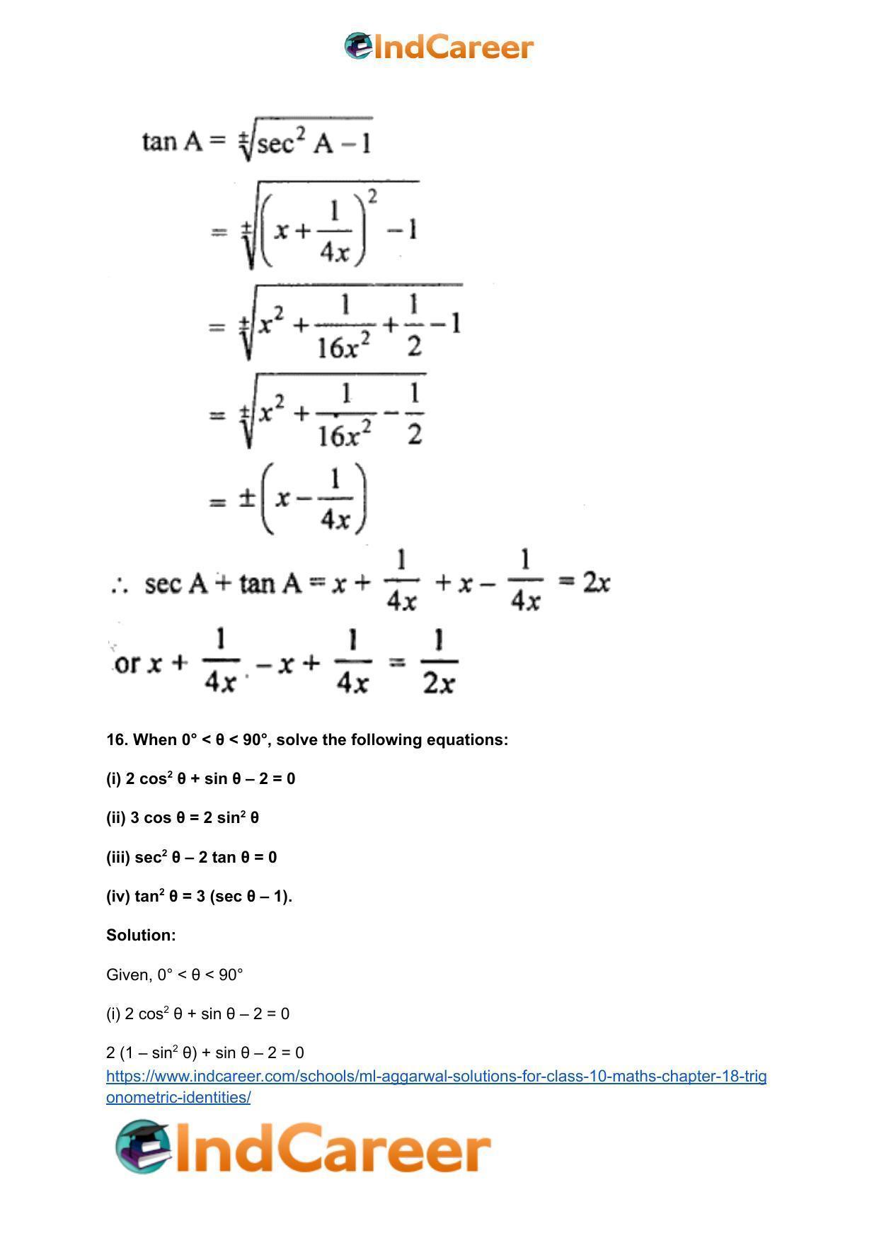 ML Aggarwal Solutions for Class 10 Maths Chapter 18- Trigonometric Identities - Page 80