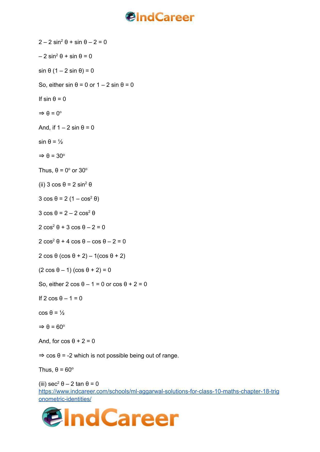 ML Aggarwal Solutions for Class 10 Maths Chapter 18- Trigonometric Identities - Page 81