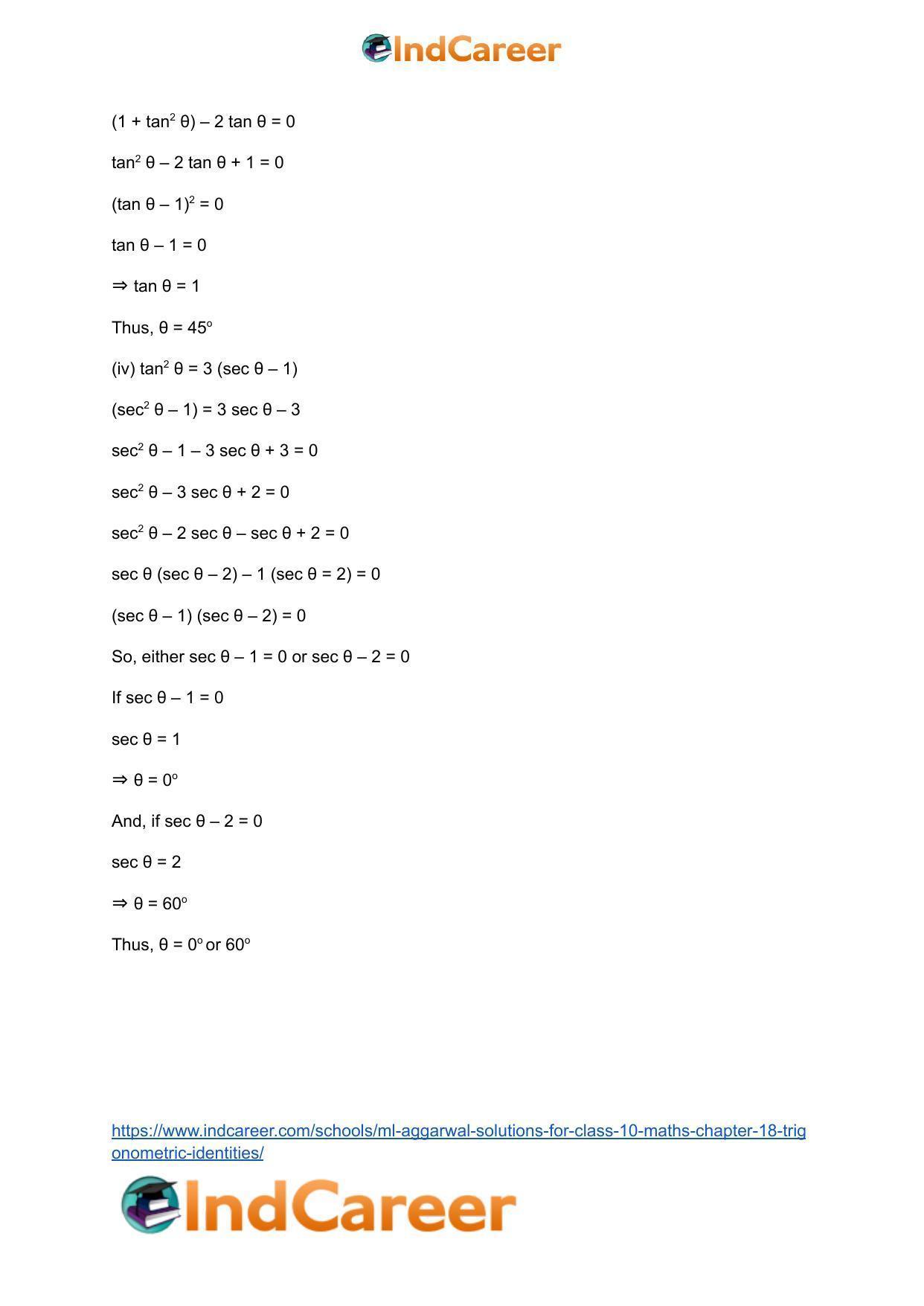 ML Aggarwal Solutions for Class 10 Maths Chapter 18- Trigonometric Identities - Page 82
