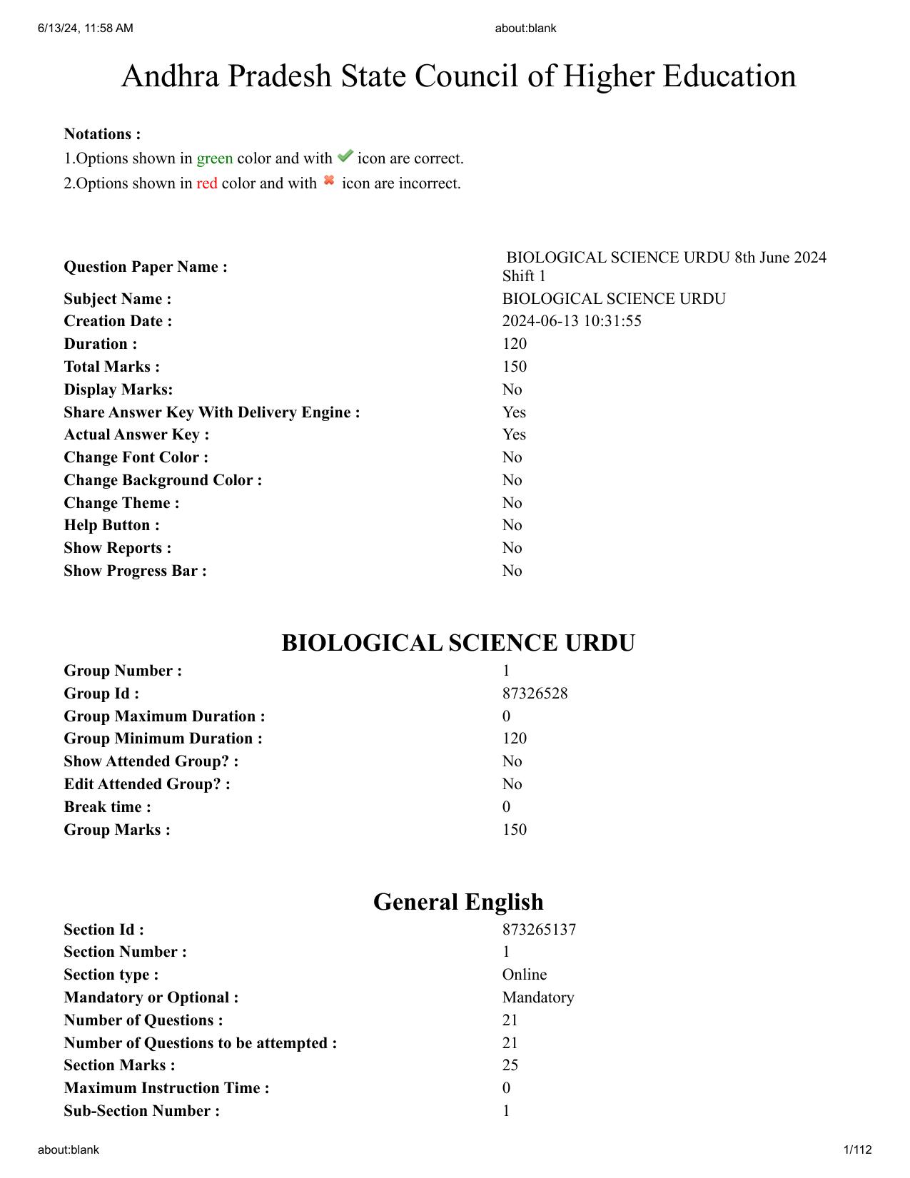 AP EDCET 2024 Biological Science Question Paper with Answer Key (URDU) - Page 1