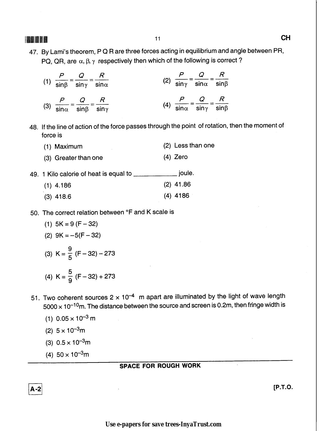 Karnataka Diploma CET- 2013 Chemical Engineering / Polymer Technology Question Paper - Page 11
