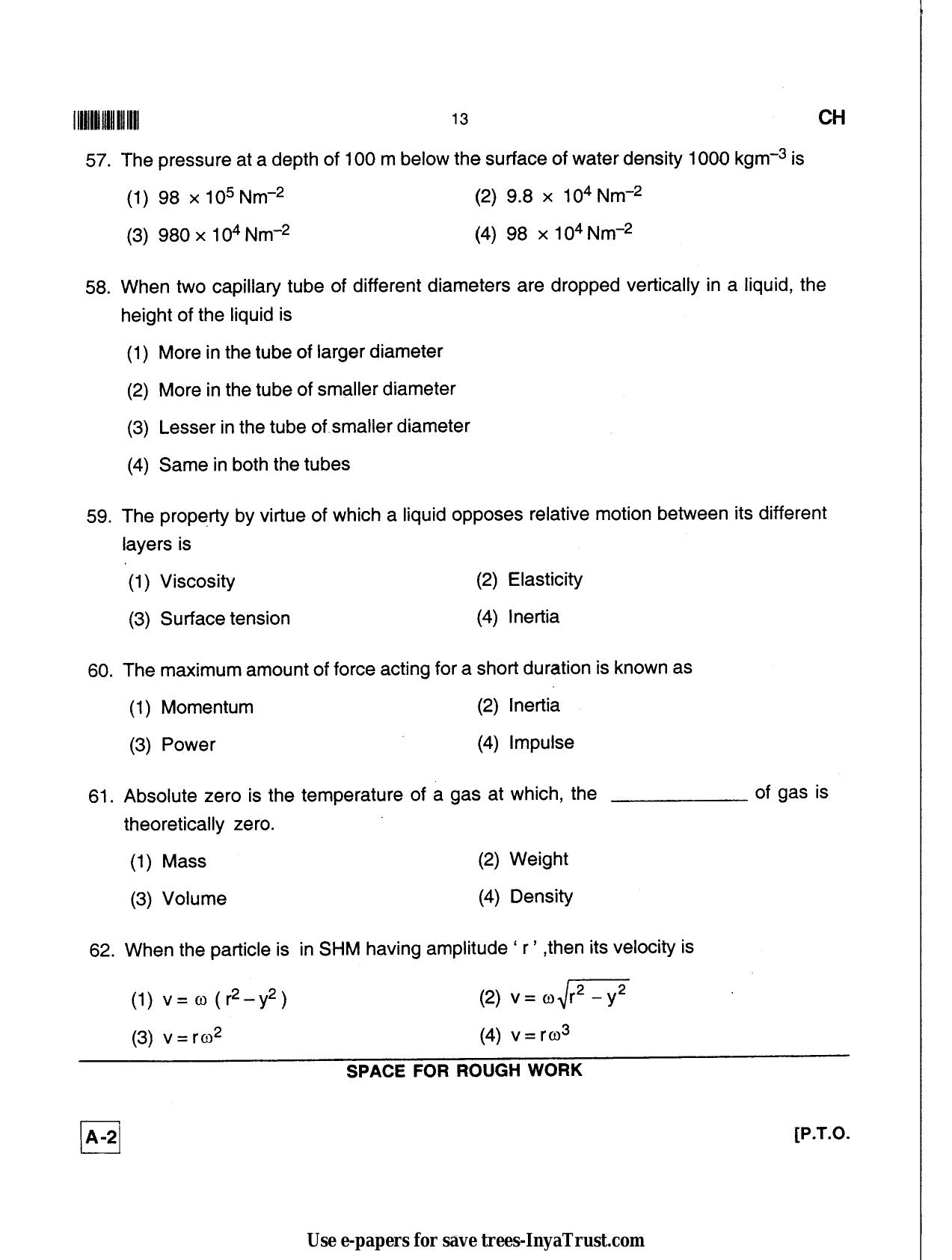 Karnataka Diploma CET- 2013 Chemical Engineering / Polymer Technology Question Paper - Page 13