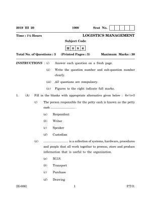 Goa Board Class 12 Logistics Management (March 2019) Question Paper