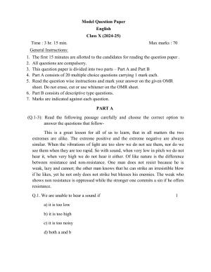 UP Board Class 10 English Model Papers 2025