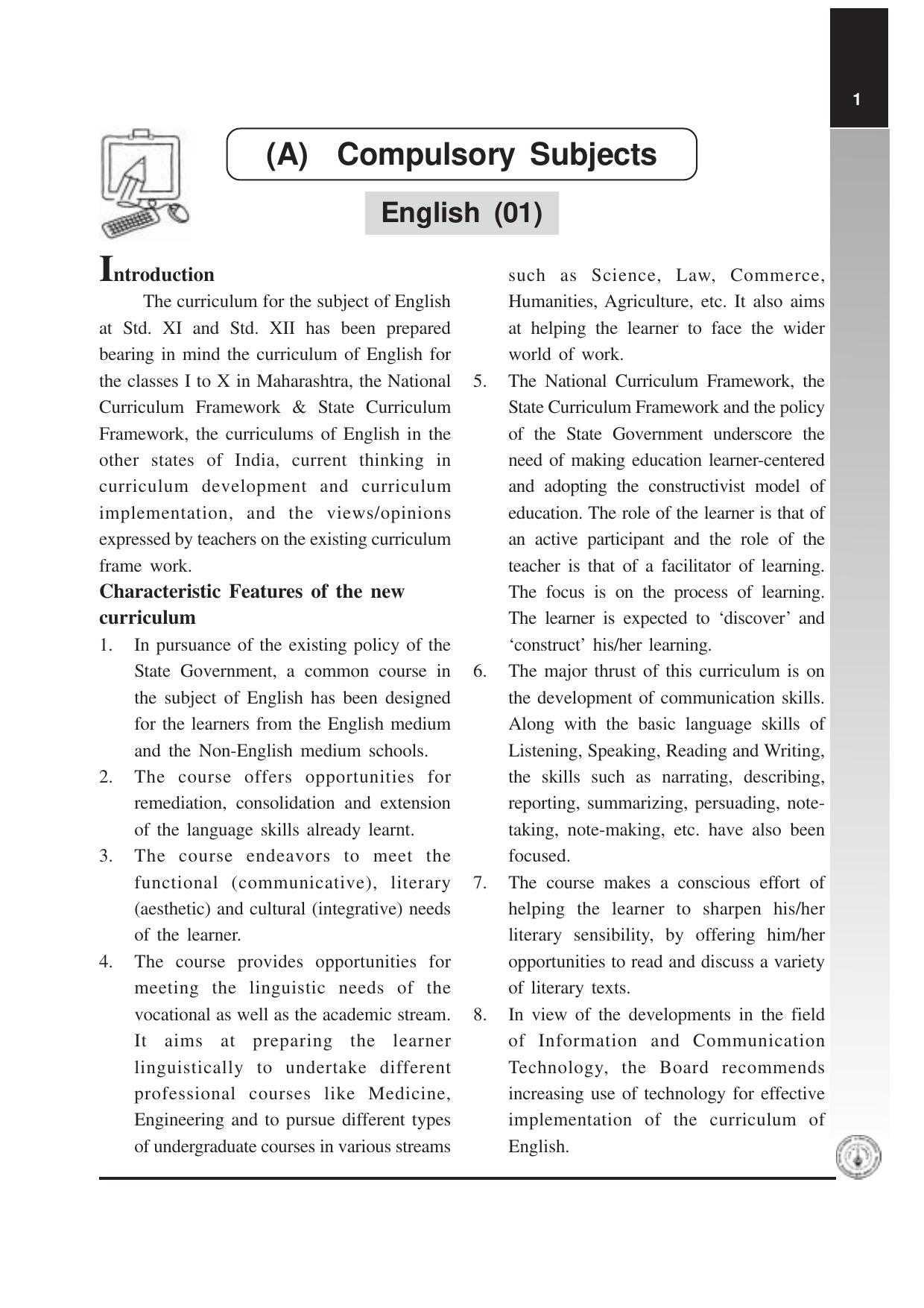 Maharashtra HSC English Syllabus  - Page 1