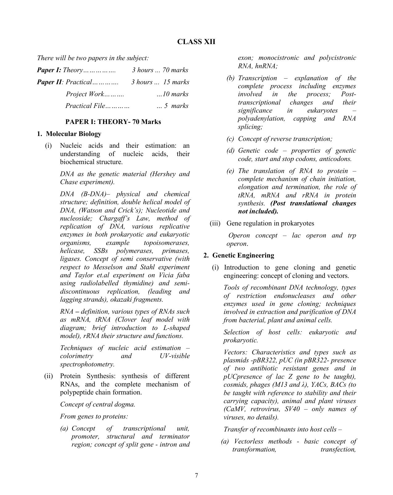 ISC Class XI & XII Biotechnology  2025 Syllabus - Page 7