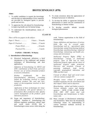ISC Class XI & XII Biotechnology  2025 Syllabus