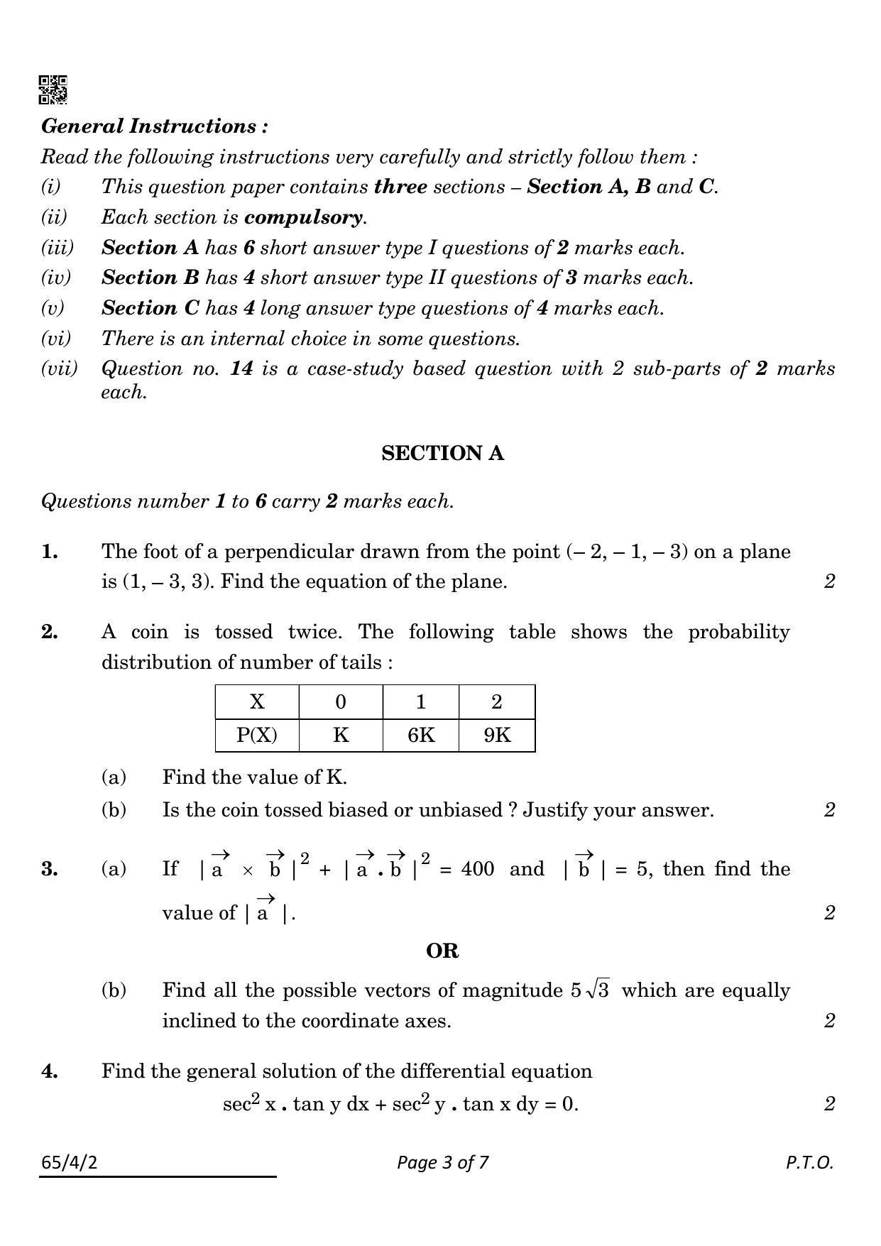CBSE Class 12 65-4-2 Mathematics 2022 Question Paper - Page 3