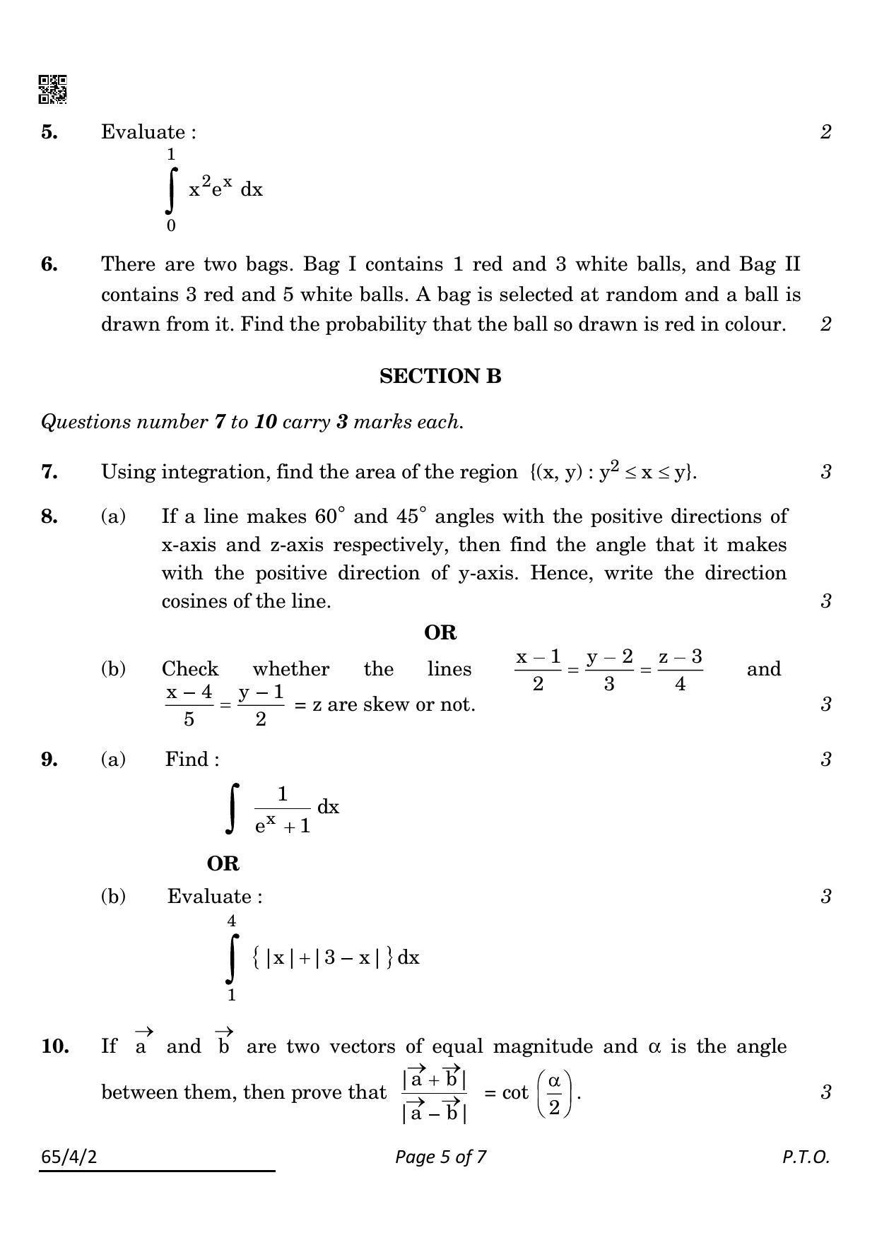 CBSE Class 12 65-4-2 Mathematics 2022 Question Paper - Page 5