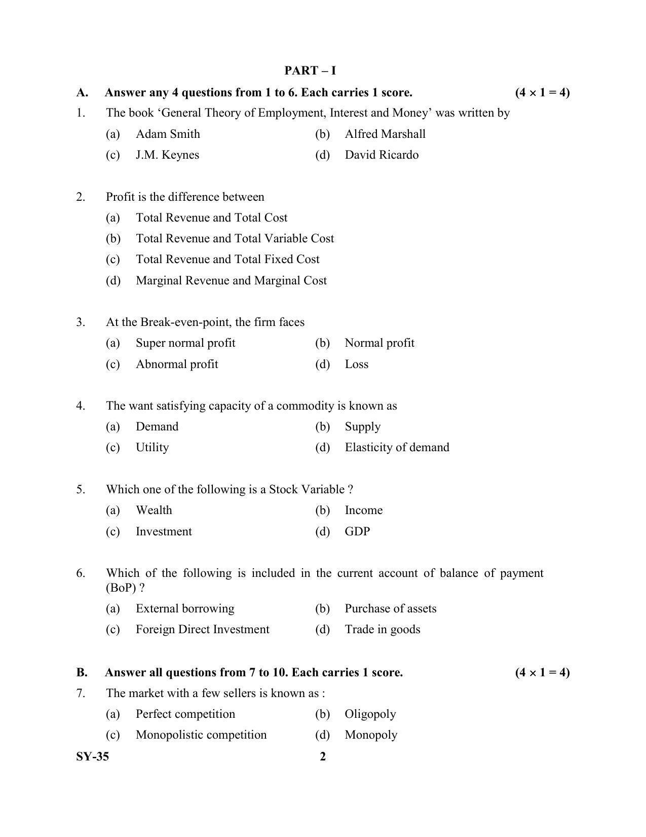 Kerala Plus Two Question Paper 2022 - Economics - Page 2