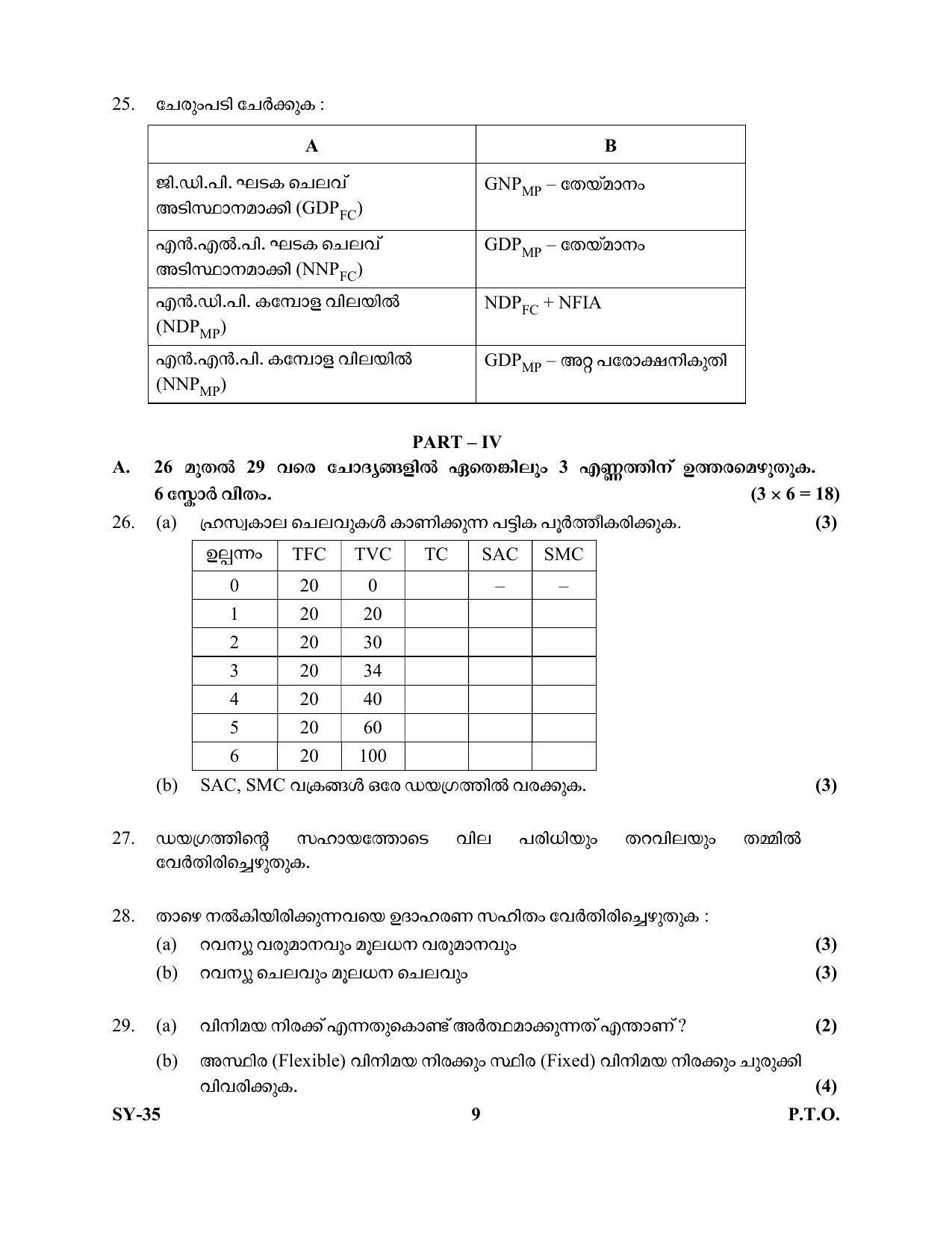 Kerala Plus Two Question Paper 2022 - Economics - Page 9