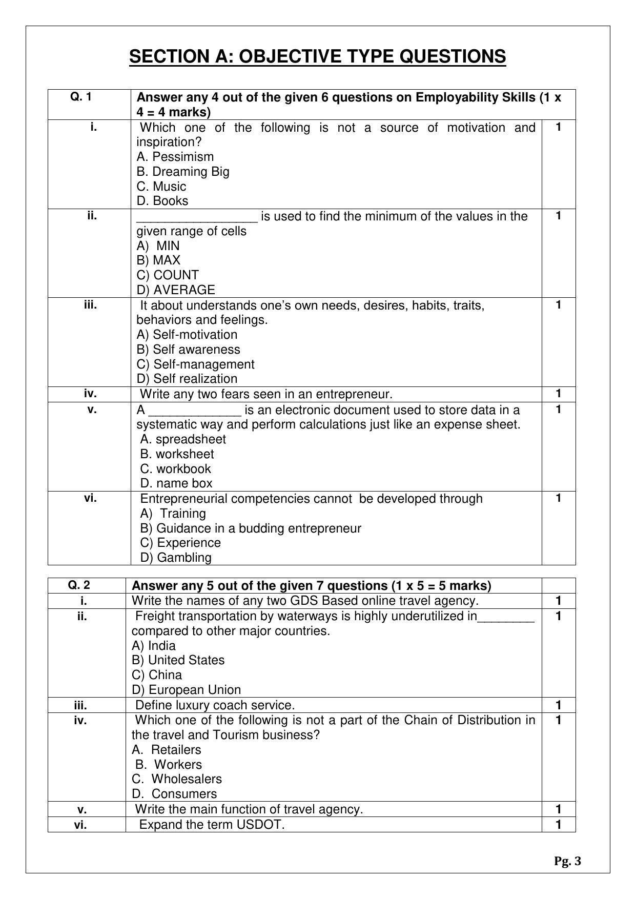 CBSE Class 12 Tourism (Skill Education) Sample Papers 2023 - Page 3