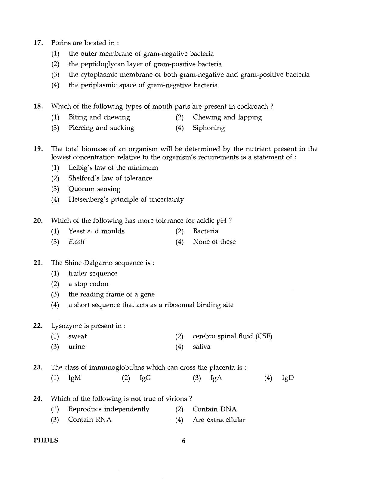 IGNOU PhD Entrance Test Ph.D Life Science 2016 Question Paper - Page 6