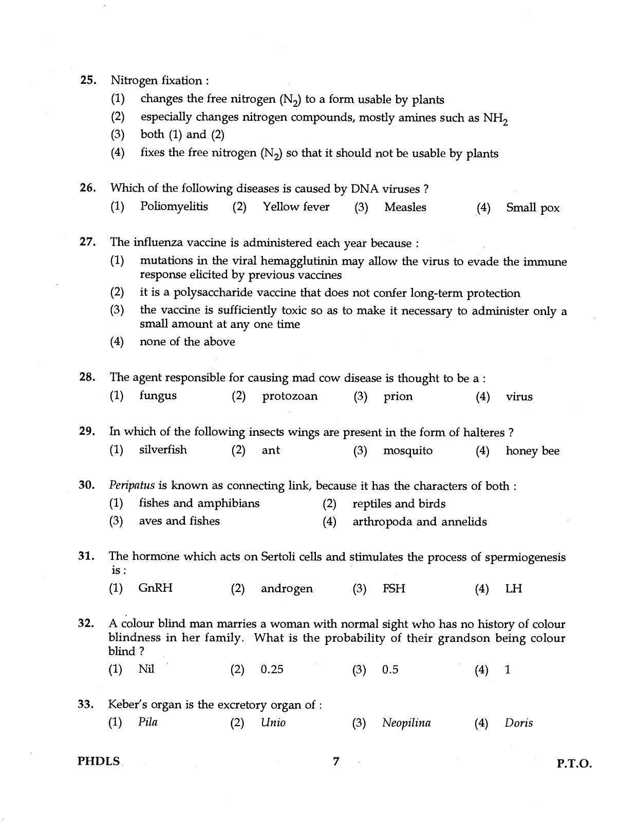 IGNOU PhD Entrance Test Ph.D Life Science 2016 Question Paper - Page 7