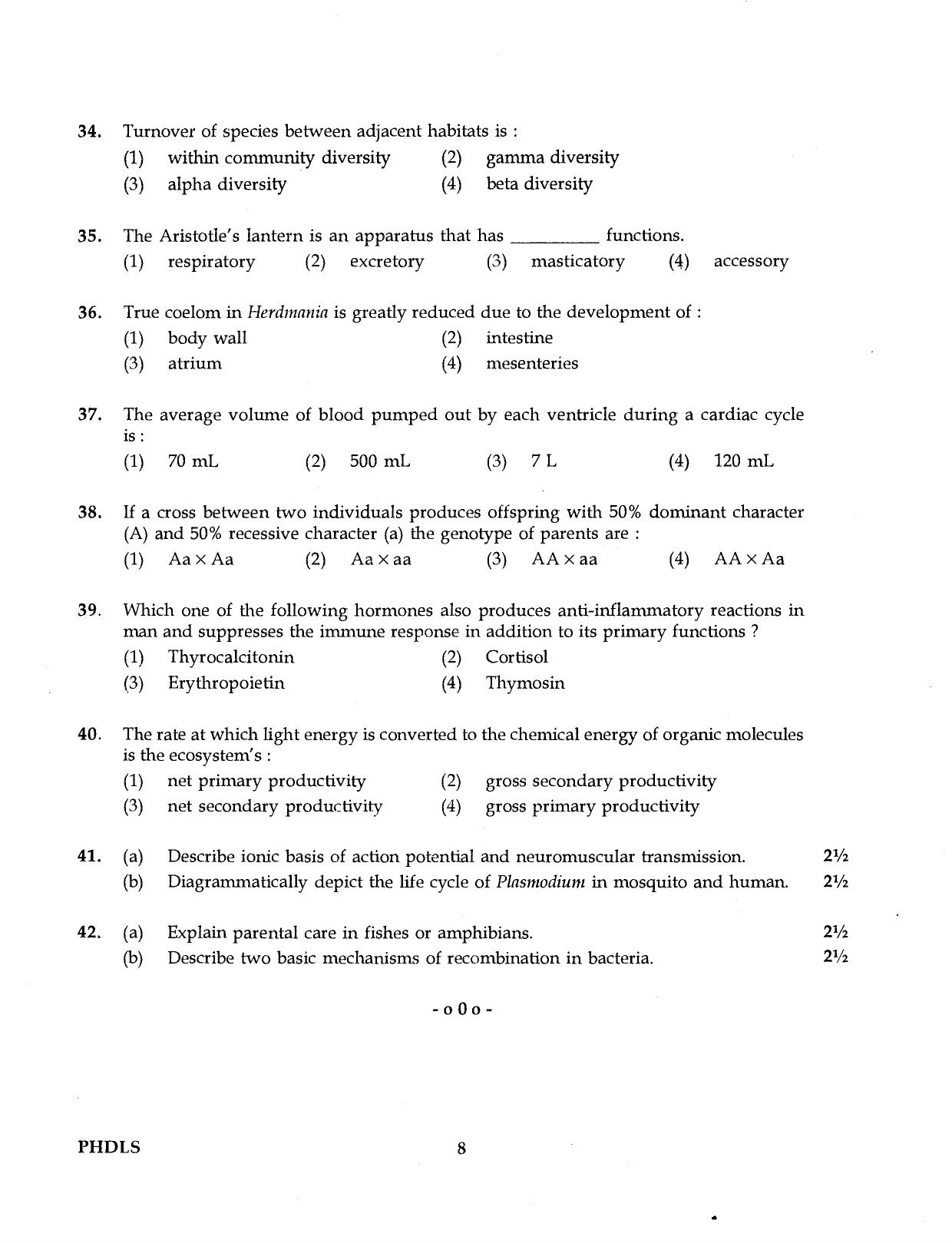 IGNOU PhD Entrance Test Ph.D Life Science 2016 Question Paper - Page 8